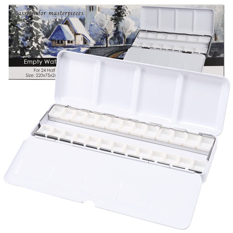 MYARTOOL Empty Watercolor Palette, Colorful Empty Watercolor Tin Palette Paint Case with 24 PCS Empty Half Pans for DIY Travel Watercolor Palette, Acrylic and Oil Painting - Image 1