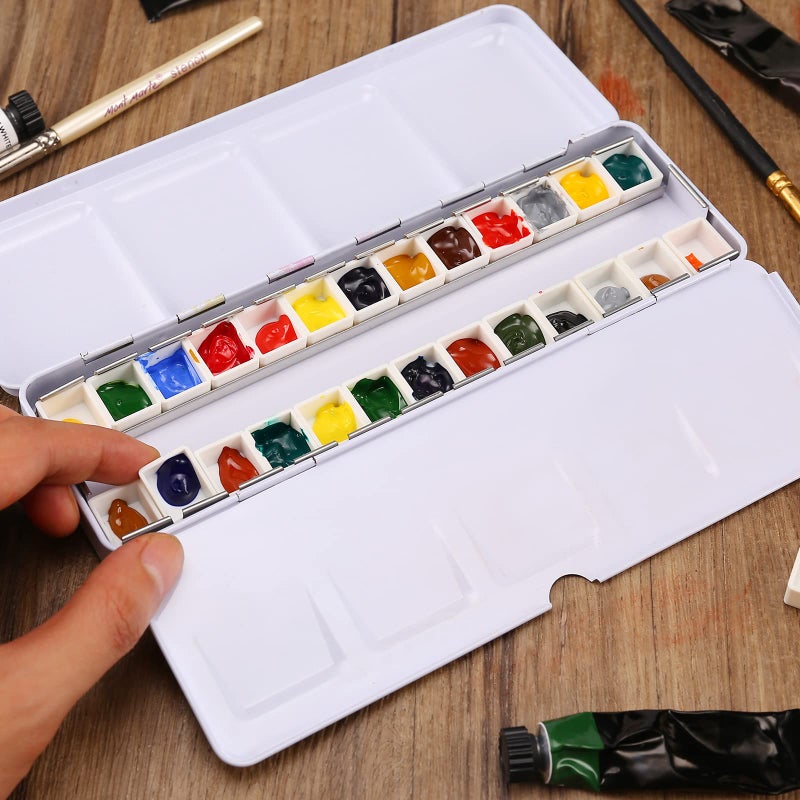 MYARTOOL Empty Watercolor Palette, Colorful Empty Watercolor Tin Palette Paint Case with 24 PCS Empty Half Pans for DIY Travel Watercolor Palette, Acrylic and Oil Painting - Image 5