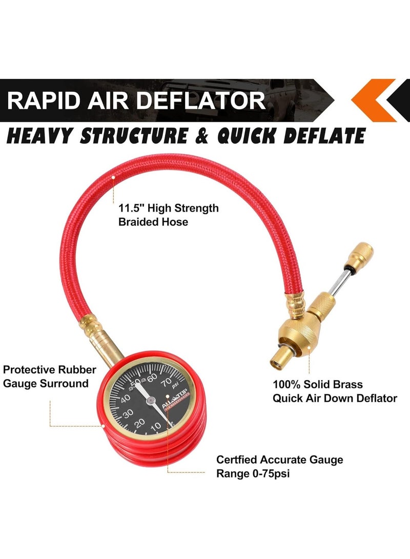 ALL-TOP طقم تفريغ إطارات بسرعة 4x4 مع مقياس ضغط الإطارات 0-70 PSI / جهاز تخفيض الهواء / للاستخدام مع إطارات المركبات متعددة الاستخدامات مثل الجيب والشاحنة والدراجة الرباعية - Image 3