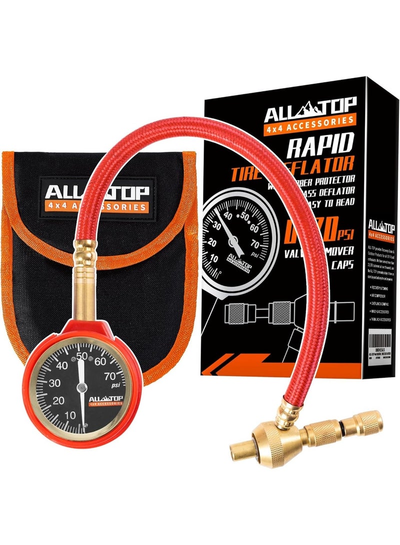 ALL-TOP طقم تفريغ إطارات بسرعة 4x4 مع مقياس ضغط الإطارات 0-70 PSI / جهاز تخفيض الهواء / للاستخدام مع إطارات المركبات متعددة الاستخدامات مثل الجيب والشاحنة والدراجة الرباعية - Image 1