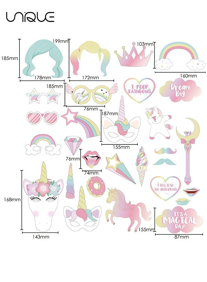 Unique 29Pcs Rainbow Decoration Unicorn Party Supplies, Funny Rainbow Unicorn Pegasus Photo Props for Unicorn Baby Shower Birthday Party Decoration Favors Supplies - Image 2
