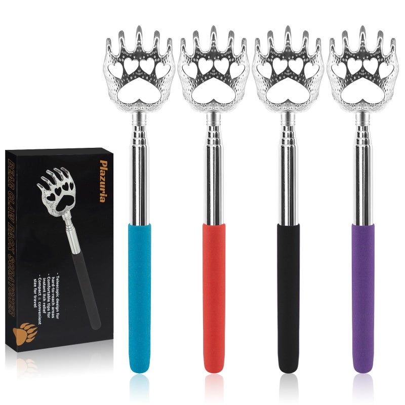Plazuria (4-Pack) Portable Extendable Telescopic Bear Claws Metal Back Scratchers/Hand Massager/Backslap with Rubber Handles - Image 1