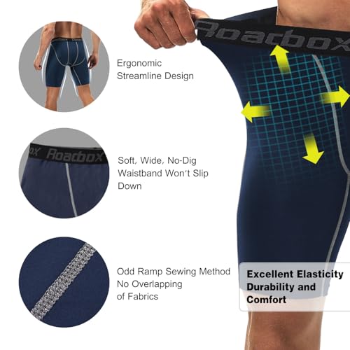Roadbox Compression Shorts for Men Cool Dry Athletic Workout Underwear Running Gym Spandex Short Sports(Navy Blue,XL) - Image 4