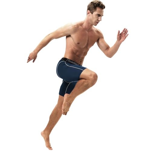 Roadbox Compression Shorts for Men Cool Dry Athletic Workout Underwear Running Gym Spandex Short Sports(Navy Blue,XL) - Image 3