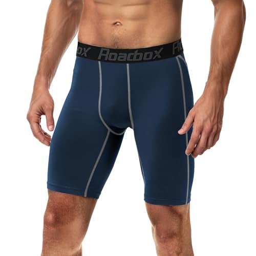 Roadbox Compression Shorts for Men Cool Dry Athletic Workout Underwear Running Gym Spandex Short Sports(Navy Blue,XL) - Image 1