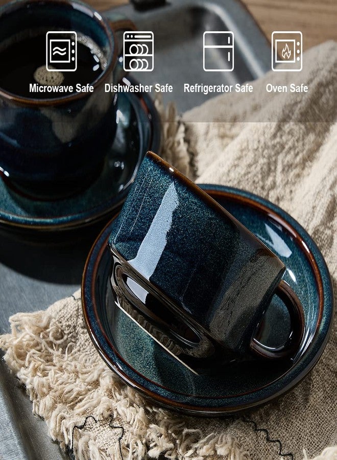 JH JIEMEI HOME طقم أكواب إسبريسو من البورسلين من جيمي هوم، قابل للتكديس، مع صحون وحامل معدني، سعة 4 أونصات، مناسب لمشروبات القهوة المختصة واللاتيه والشاي، مكون من 4 أكواب، قابل للتكديس، أخضر وأزرق - Image 3