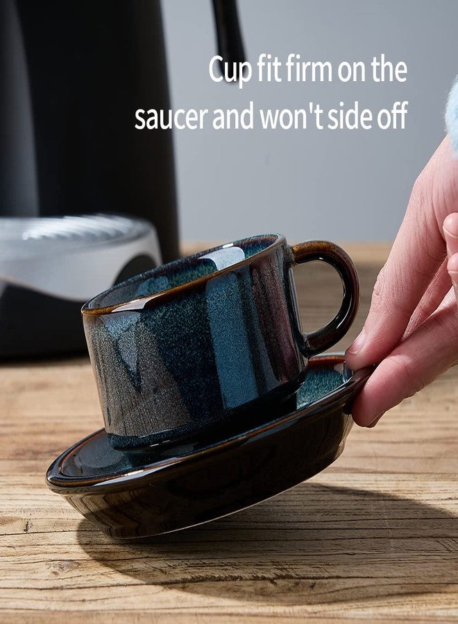 JH JIEMEI HOME طقم أكواب إسبريسو من البورسلين من جيمي هوم، قابل للتكديس، مع صحون وحامل معدني، سعة 4 أونصات، مناسب لمشروبات القهوة المختصة واللاتيه والشاي، مكون من 4 أكواب، قابل للتكديس، أخضر وأزرق - Image 4