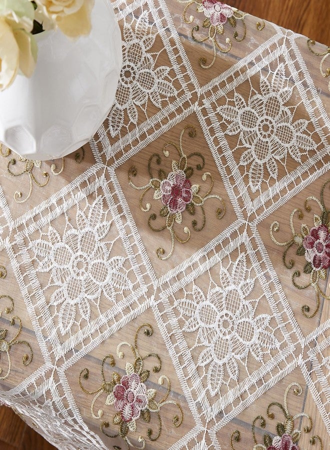 LinenZone White Farmhouse Table Runner with Flower Design. 36 Inch Macrame Dining Runner for Coffee Table. (Viola 16 x 36, White) - Image 3