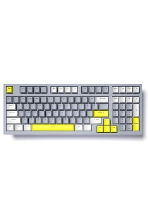 Gaming Keyboard – 98% Compact USB / USB Type-C Wired Mechanical Keyboard – RGB Backlit Led – 98 ENG Keys PBT Keycaps – Blue Switches – For Mac / Win | Gray, Yellow