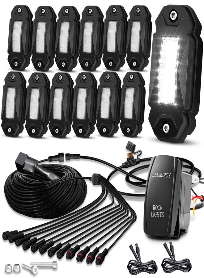 LEDMIRCY R2 Pure White Rock Lights Kit with Roker Switch Wire Harness 12PCS LED Rock Lights White for Offroad Truck ATV UTV SUV Underglow Light Trail Rig Light Under Body High Power Waterproof - Image 1