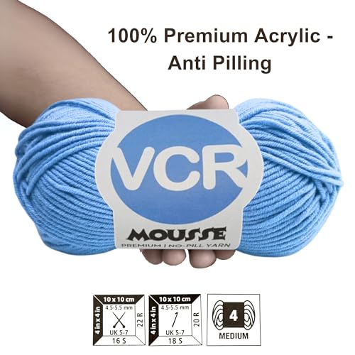 VCR 4ply Sky Blue Yarn, 100 Grams Hank, 190 Meters Length, Acrylic Ball for Crochet and Knitting, Soft Crosia Threads, Pack of 1 Yarn, Suitable for DIY Crafts - Image 3