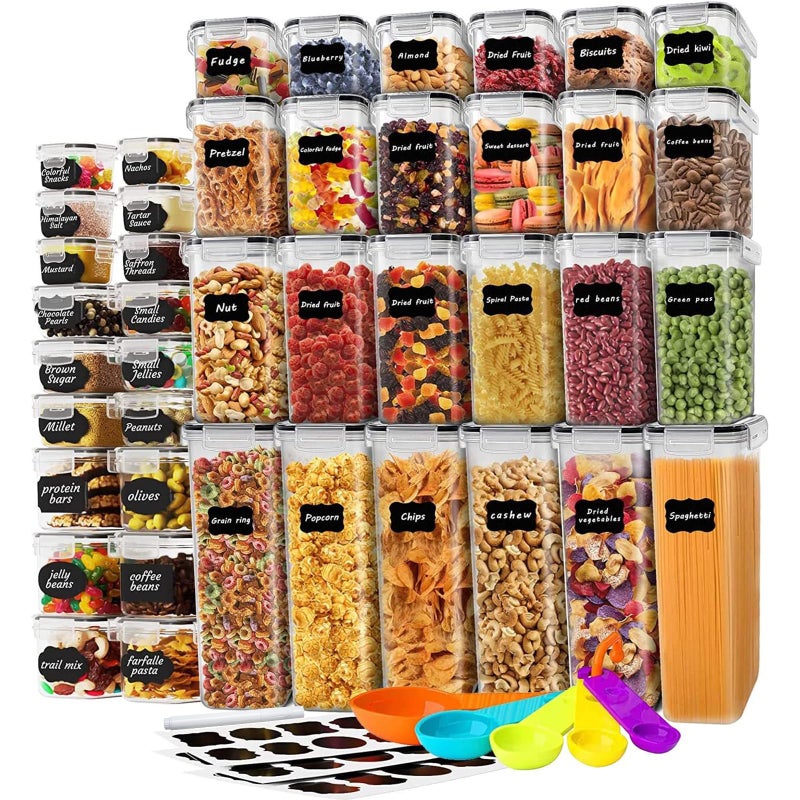 stusgo Airtight Food Storage Containers with Lids, BPA Free Clear Pantry Storage Container for Kitchen Food Pantry Organizers and Storage, Plastic Pantry Organiser for Cereal,Flour and Sugar 42 pack - Image 1