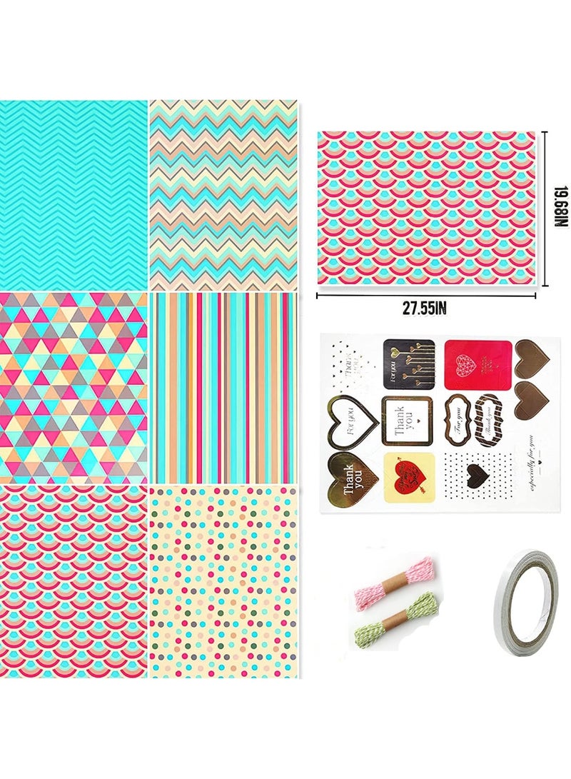 Mitoy 6 PCS Wrapping Gift Paper Set, with Ribbon, Sticker and Tape  for Birthday Gift Sticker and Tape, for Weddings, Graduations - Image 2