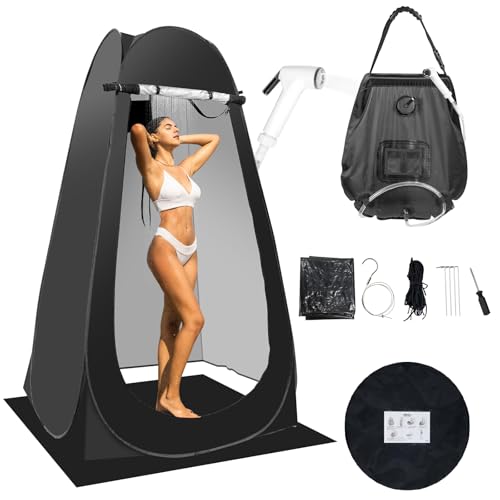 G2 GO2GETHER Portable Camping Bathroom Shower Tent Kit, Outdoor Pop Up Privacy Changing Tent with 5 Gallon Shower Bag-(Nozzle Upgraded)(Black) - Image 1