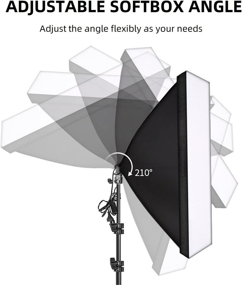 eWINNER Photography Rectangle Lighting Kit Continuous SoftBox 2set 50x70cm Softbox & 2set Light Holder Stand Photo Studio Equipment Set - Black/White - Image 4