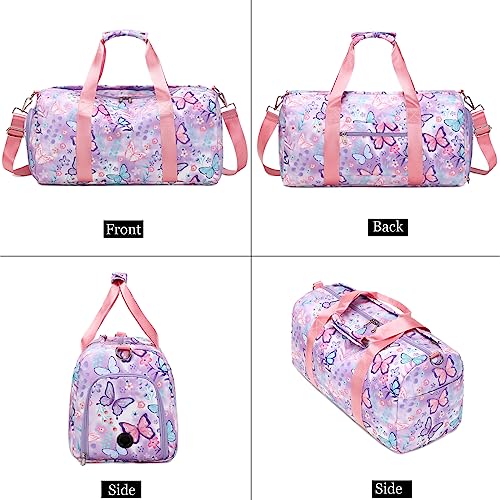 Octsky Dance Bag Girls Gymnastics Duffle with Shoe Compartment, Kids Travel Weekender Sleepover Carry On Bag (Butterfly Purple) - Image 3