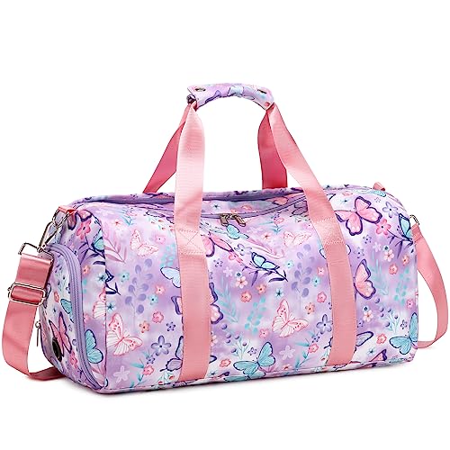 Octsky Dance Bag Girls Gymnastics Duffle with Shoe Compartment, Kids Travel Weekender Sleepover Carry On Bag (Butterfly Purple) - Image 5