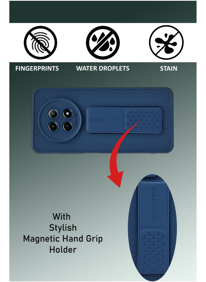 Generic - Semi Soft Silicone Magnetic Back Stand Case  With Foldable Kickstand & Finger Strap For Realme 12x - Blue - Image 1
