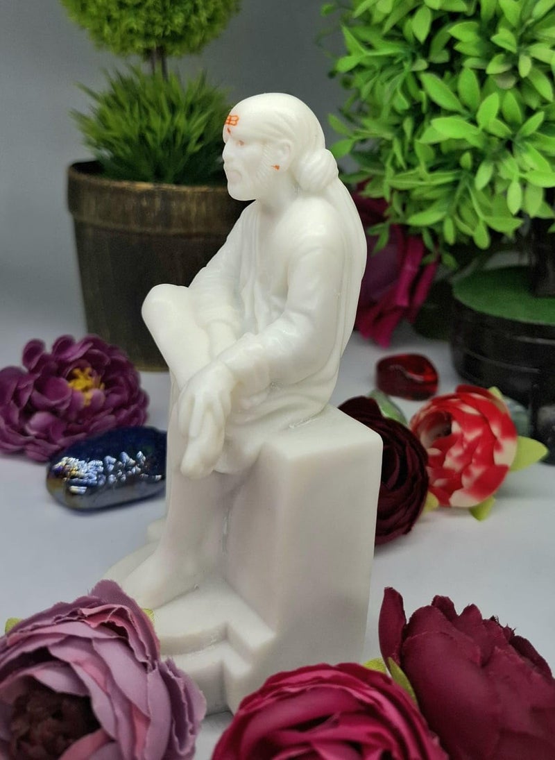 Hemant art Shirdi Sai Baba Marbal Statue,Murti,Idol Beautifully Embroidery Work Sai Baba Vastra, Poshak Dress with Pagdi (White Color - Inches) - Image 2
