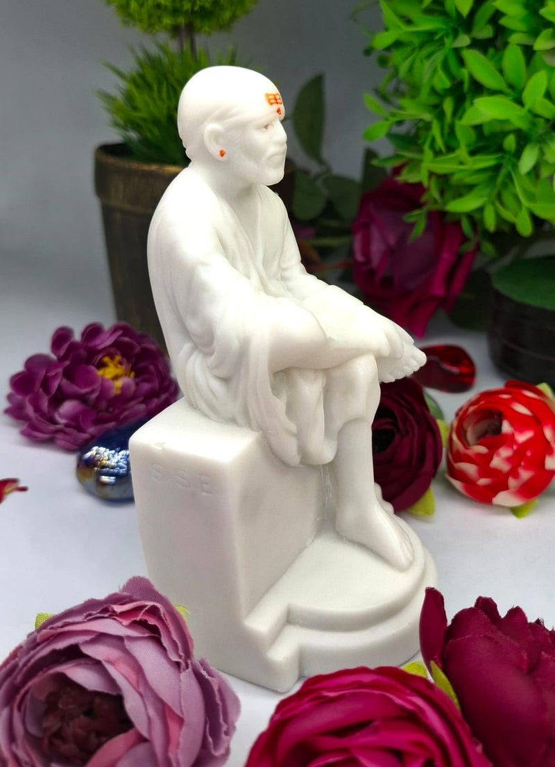 Hemant art Shirdi Sai Baba Marbal Statue,Murti,Idol Beautifully Embroidery Work Sai Baba Vastra, Poshak Dress with Pagdi (White Color - Inches) - Image 3