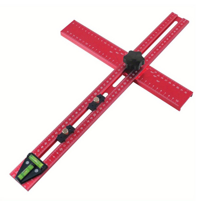 Drilling Positioning Ruler Multi-Angle Measuring Ruler Aluminum Alloy T-Shape Ruler Woodworking Scribing Marking Ruler with 2 Positioning Blocks for Carpentry - Image 1