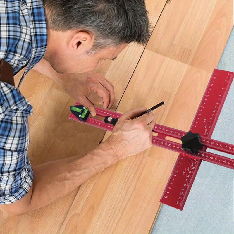 Drilling Positioning Ruler Multi-Angle Measuring Ruler Aluminum Alloy T-Shape Ruler Woodworking Scribing Marking Ruler with 2 Positioning Blocks for Carpentry - Image 4