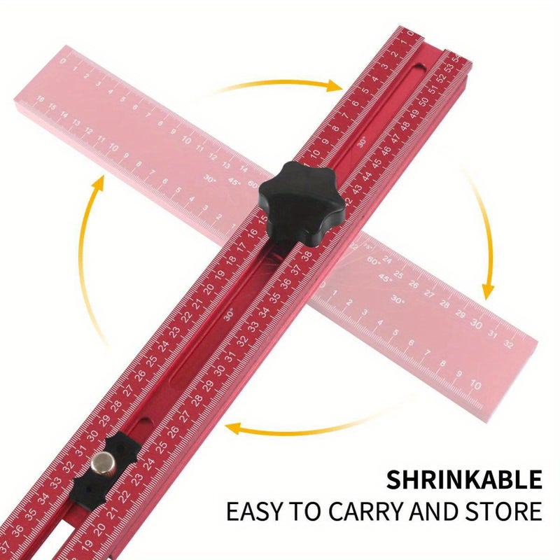 Drilling Positioning Ruler Multi-Angle Measuring Ruler Aluminum Alloy T-Shape Ruler Woodworking Scribing Marking Ruler with 2 Positioning Blocks for Carpentry - Image 5