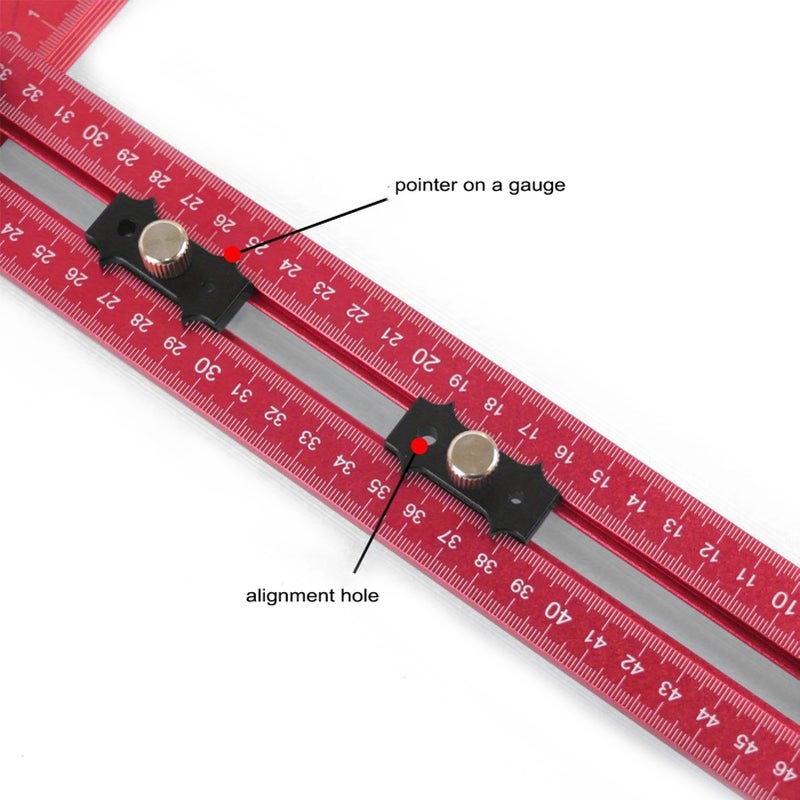 Drilling Positioning Ruler Multi-Angle Measuring Ruler Aluminum Alloy T-Shape Ruler Woodworking Scribing Marking Ruler with 2 Positioning Blocks for Carpentry - Image 2
