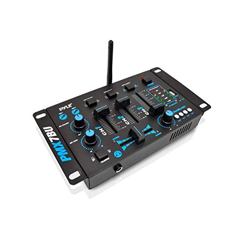 Pyle Wireless DJ Audio Mixer - 3 Channel Bluetooth Compatible DJ Controller Sound Mixer, Mic-Talkover, USB Reader, Dual RCA Phono/Line In, Microphone Input, Headphone Jack, Black - PMX7BU - Image 1