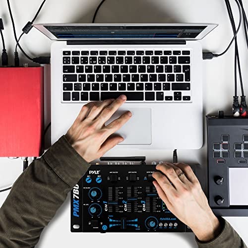 Pyle Wireless DJ Audio Mixer - 3 Channel Bluetooth Compatible DJ Controller Sound Mixer, Mic-Talkover, USB Reader, Dual RCA Phono/Line In, Microphone Input, Headphone Jack, Black - PMX7BU - Image 2