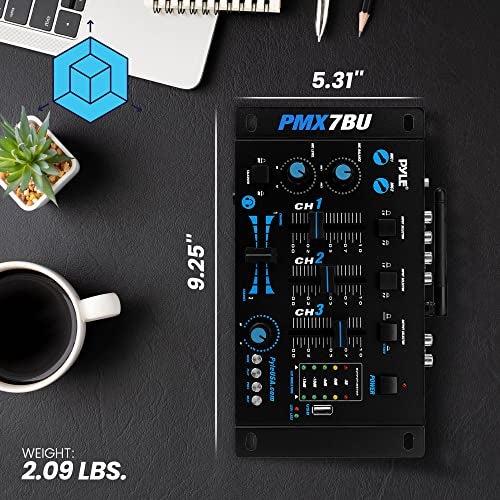 Pyle Wireless DJ Audio Mixer - 3 Channel Bluetooth Compatible DJ Controller Sound Mixer, Mic-Talkover, USB Reader, Dual RCA Phono/Line In, Microphone Input, Headphone Jack, Black - PMX7BU - Image 3