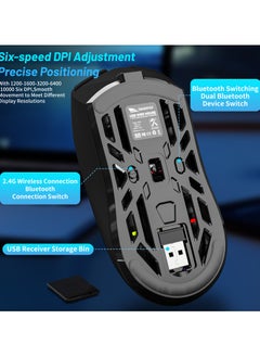 UCHUANG Digital screen display Tri-Mode mouse Wireless Connection and Bluetootn Connecion and Wired Connection,Programmable Mice, PC/Laptop/Mac,E-sports Game - Black  - Image 3