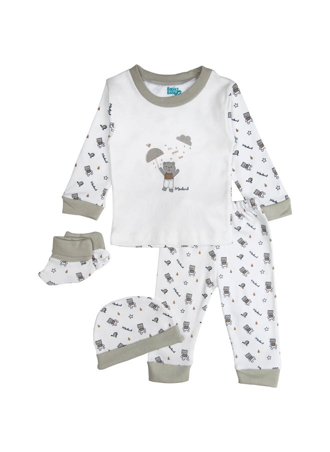 Babies Basic 7 Piece Unisex 100% Cotton Set Include Bib, Socks, Mitten, Cap, Romper, Top And Bottom Set, Green  - Image 3