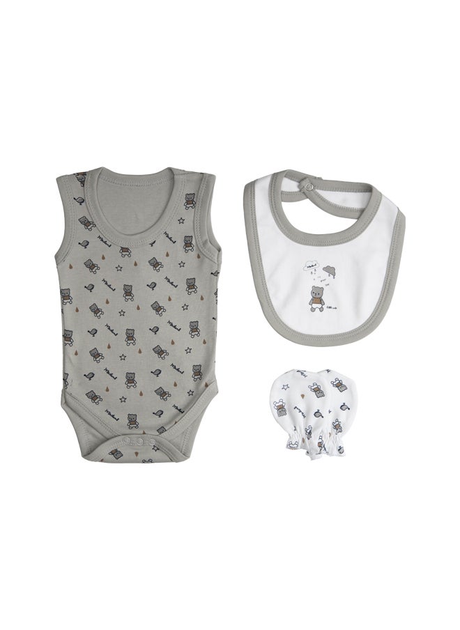 Babies Basic 7 Piece Unisex 100% Cotton Set Include Bib, Socks, Mitten, Cap, Romper, Top And Bottom Set, Green  - Image 4