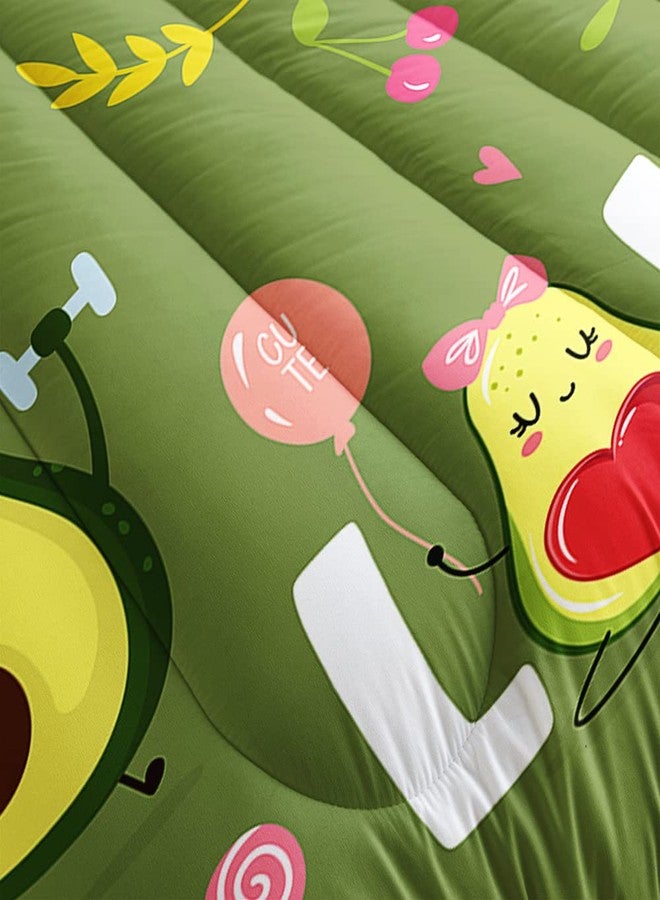 Suncloris Green Cartoon Avocado Comforter Set 3 Piece, Happy Aesthetic Avocado Party Pattern, Fun Themed Bedding with 2 Pillow Shams, Lightweight Quilt for Kids Adults Bedroom Decor (03, Queen) - Image 3
