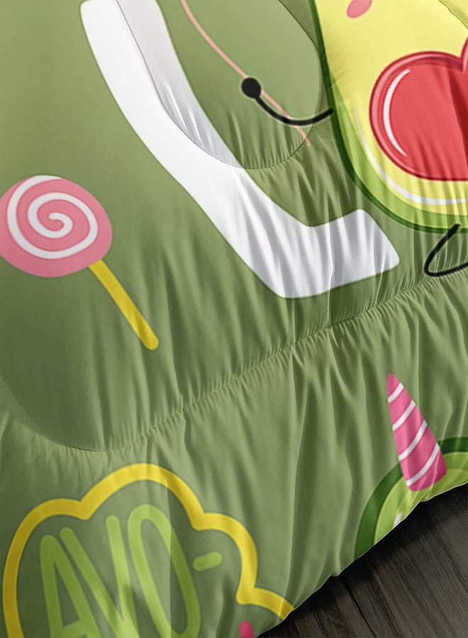 Suncloris Green Cartoon Avocado Comforter Set 3 Piece, Happy Aesthetic Avocado Party Pattern, Fun Themed Bedding with 2 Pillow Shams, Lightweight Quilt for Kids Adults Bedroom Decor (03, Queen) - Image 2