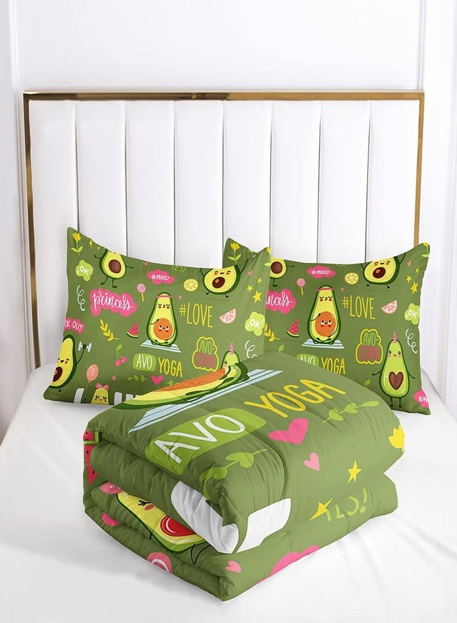Suncloris Green Cartoon Avocado Comforter Set 3 Piece, Happy Aesthetic Avocado Party Pattern, Fun Themed Bedding with 2 Pillow Shams, Lightweight Quilt for Kids Adults Bedroom Decor (03, Queen) - Image 4