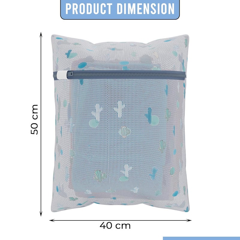 Kuber Industries Set of 18 Polyester Mesh Laundry Bag with Zip Reusable Washing Bags for Washing Machine Ideal for Delicate Fabrics Lingerie Shoes Protection YZ81 Cactus Print White - Image 3