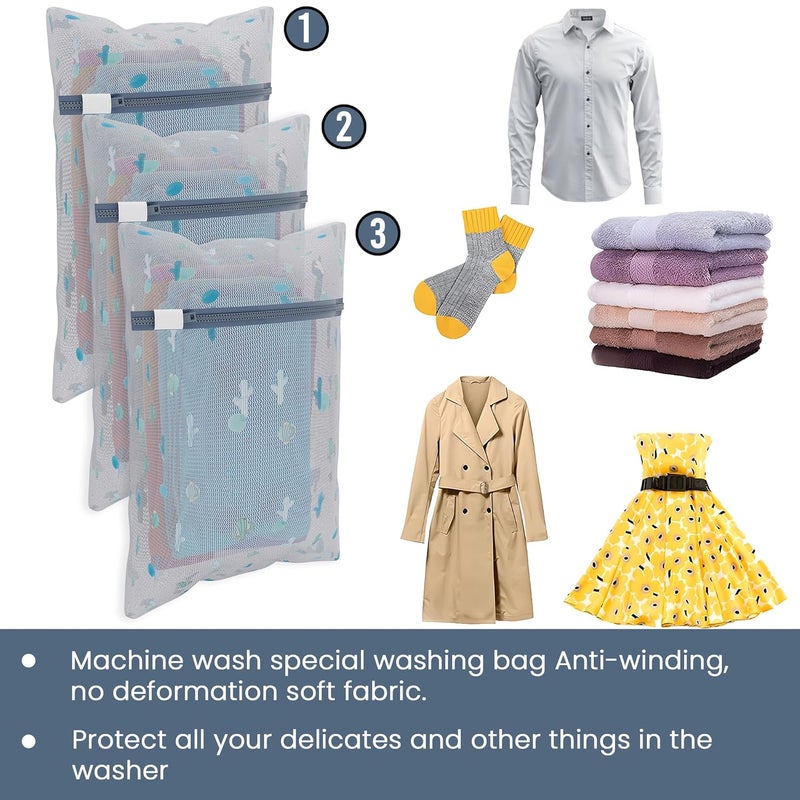 Kuber Industries Set of 18 Polyester Mesh Laundry Bag with Zip Reusable Washing Bags for Washing Machine Ideal for Delicate Fabrics Lingerie Shoes Protection YZ81 Cactus Print White - Image 5