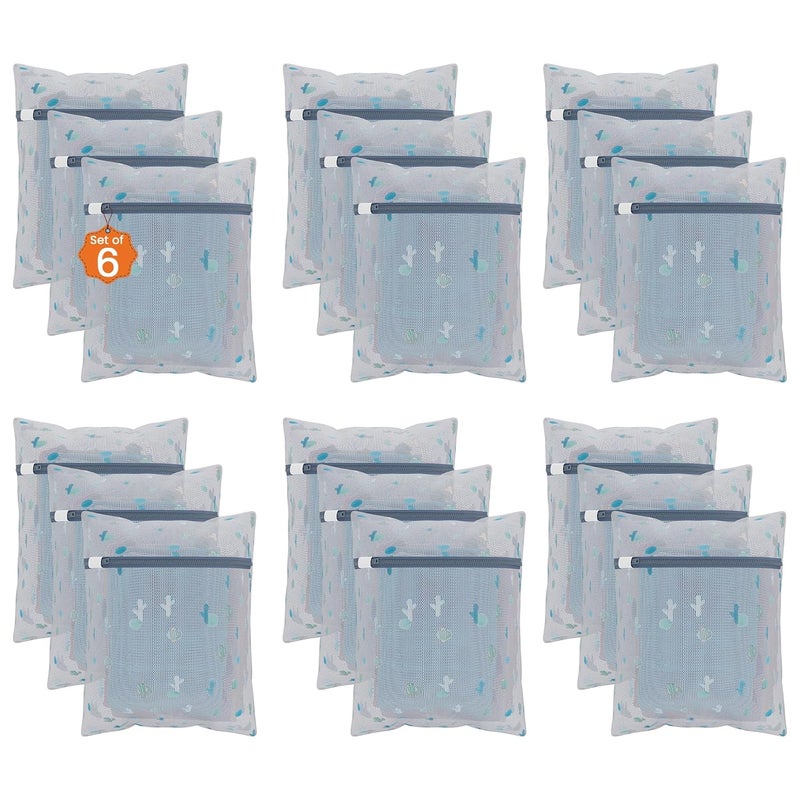 Kuber Industries Set of 18 Polyester Mesh Laundry Bag with Zip Reusable Washing Bags for Washing Machine Ideal for Delicate Fabrics Lingerie Shoes Protection YZ81 Cactus Print White - Image 1