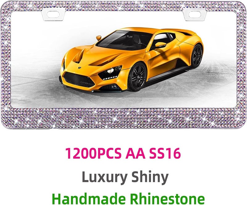 EWBN Bling Rhinestone License Plate Frame for Women Teen Girls，White Diamond Sparkly Stainless Steel Frames & Over 1200 pcs Finest 14 Facets Round-Cut Glass Crystals Premium Diamond+GiftBox(Colorful) - Image 2