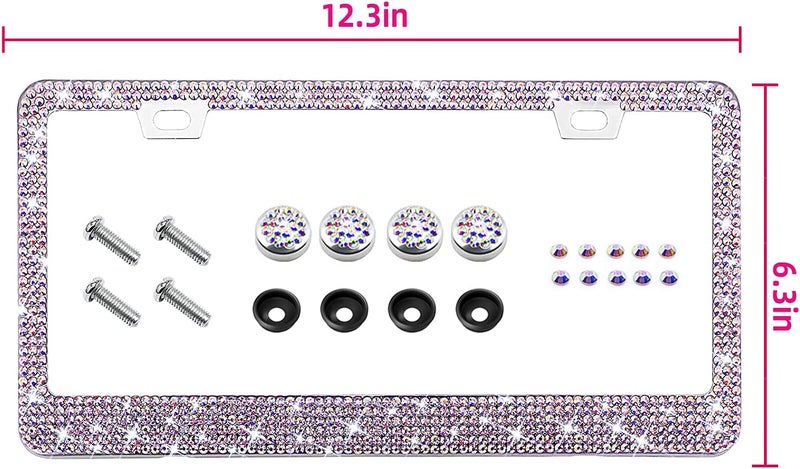EWBN Bling Rhinestone License Plate Frame for Women Teen Girls，White Diamond Sparkly Stainless Steel Frames & Over 1200 pcs Finest 14 Facets Round-Cut Glass Crystals Premium Diamond+GiftBox(Colorful) - Image 3