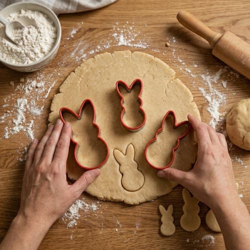 COOKIEQUE 3 Pcs Easter Fun Bunny Cookie Cutters Set 4.4" 3.6" 3", Holiday Stainless Steel Cookie Cutters,Biscuit Cutter, Unique Design with Protective Red Top Rubber - Image 3