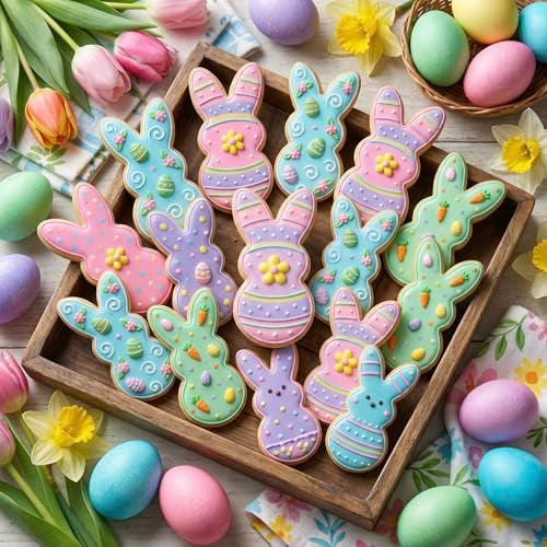 COOKIEQUE 3 Pcs Easter Fun Bunny Cookie Cutters Set 4.4" 3.6" 3", Holiday Stainless Steel Cookie Cutters,Biscuit Cutter, Unique Design with Protective Red Top Rubber - Image 2