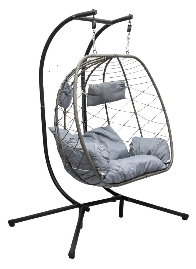 ALWASIT HOME - Best Hanging swing chair S-2011 Grey Hanging Egg Indoor Outdoor Patio Wicker Rattan Swing Chair with UV Resistant Random Washable Cushions & Iron Frame for Garden, Living Room & Backyard (Grey) - Image 1