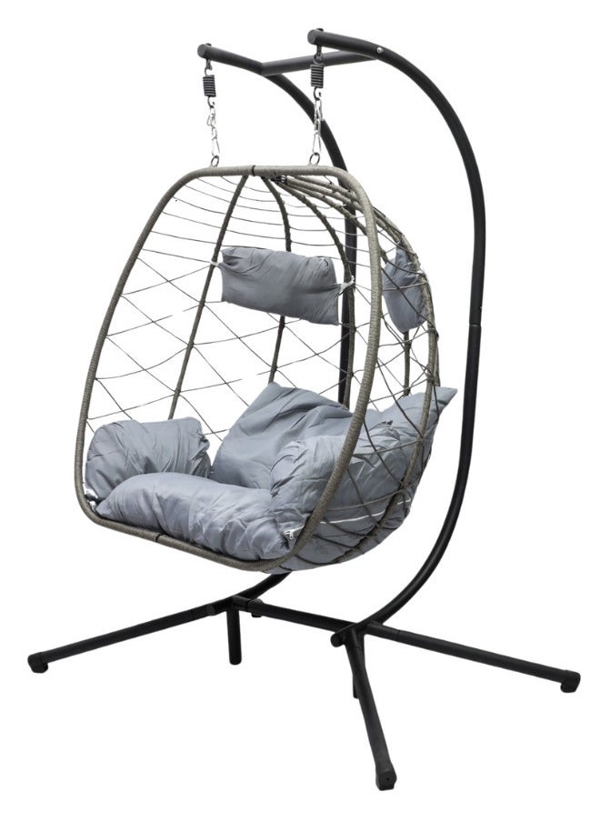 ALWASIT HOME - Best Hanging swing chair S-2011 Grey Hanging Egg Indoor Outdoor Patio Wicker Rattan Swing Chair with UV Resistant Random Washable Cushions & Iron Frame for Garden, Living Room & Backyard (Grey) - Image 1