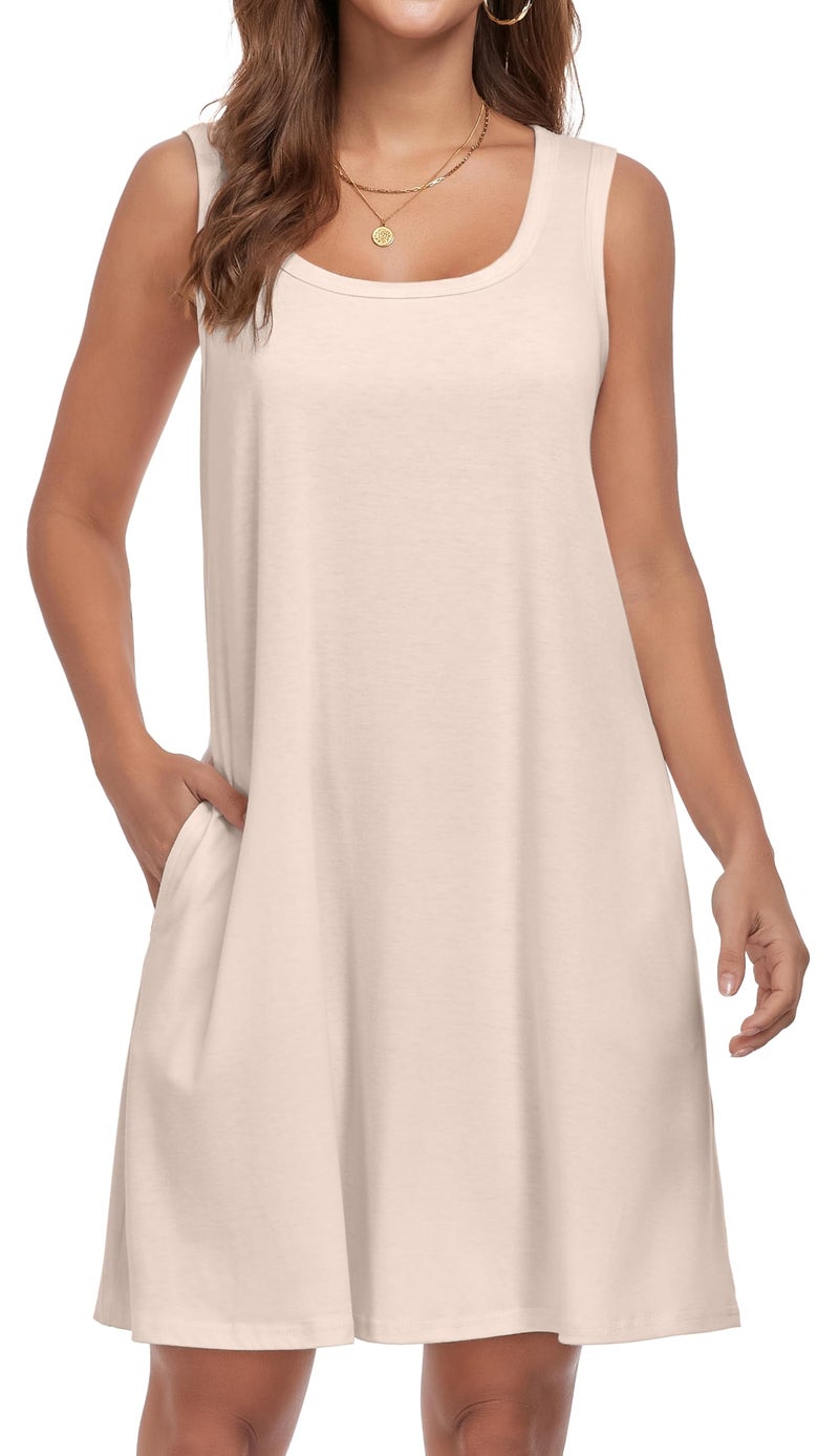 elescat Sundresses for Women Casual Loose Summer Dresses Sleeveless U Neck Tank Dress with Pockets (Apricot, L) - Image 4