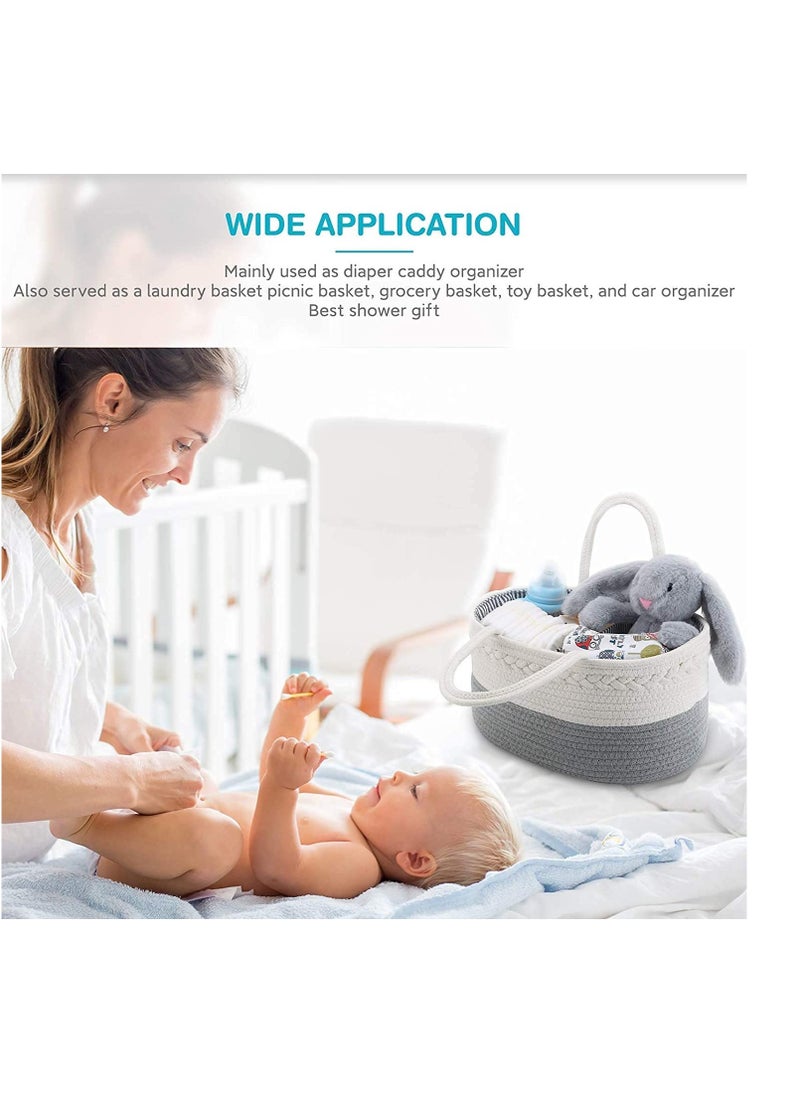 MIXDE Baby Diaper Caddy Organizer, Nursery Storage Basket for Boys Girls,Cotton Rope Diaper Storage Basket, Large Bag Car Bassinet with Removable Inserts, Nursery Storage Bin, 100% White Cotton  - Image 3