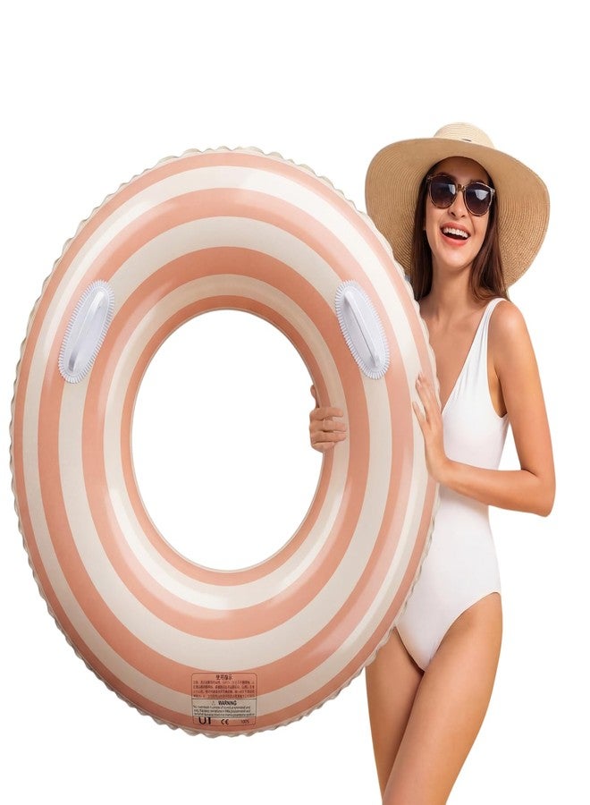 Silipull 1 Pcs Giant Striped Inflatable Pool Float Tube with Handle for Adult 40.16 Inches Large Orange Stripe Inflatable Swimming Rings Pool Float Big Swim Inner Tubes for Beach Bachelorette Party - Image 1