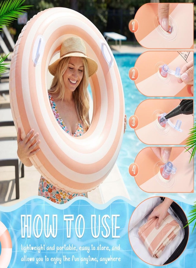 Silipull 1 Pcs Giant Striped Inflatable Pool Float Tube with Handle for Adult 40.16 Inches Large Orange Stripe Inflatable Swimming Rings Pool Float Big Swim Inner Tubes for Beach Bachelorette Party - Image 3